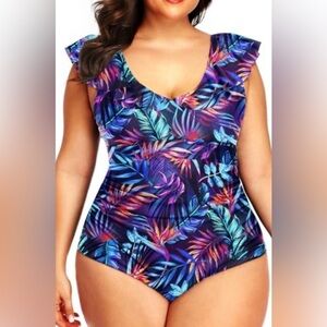 Daci Tropical Palm Print 1 pc Swimsuit 18W